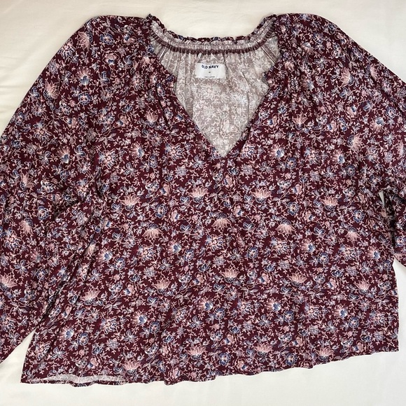 NWT Old Navy Women's Burgundy Floral Boho Ruffled Split-Neck Top, Plus Size 2X - Picture 1 of 12